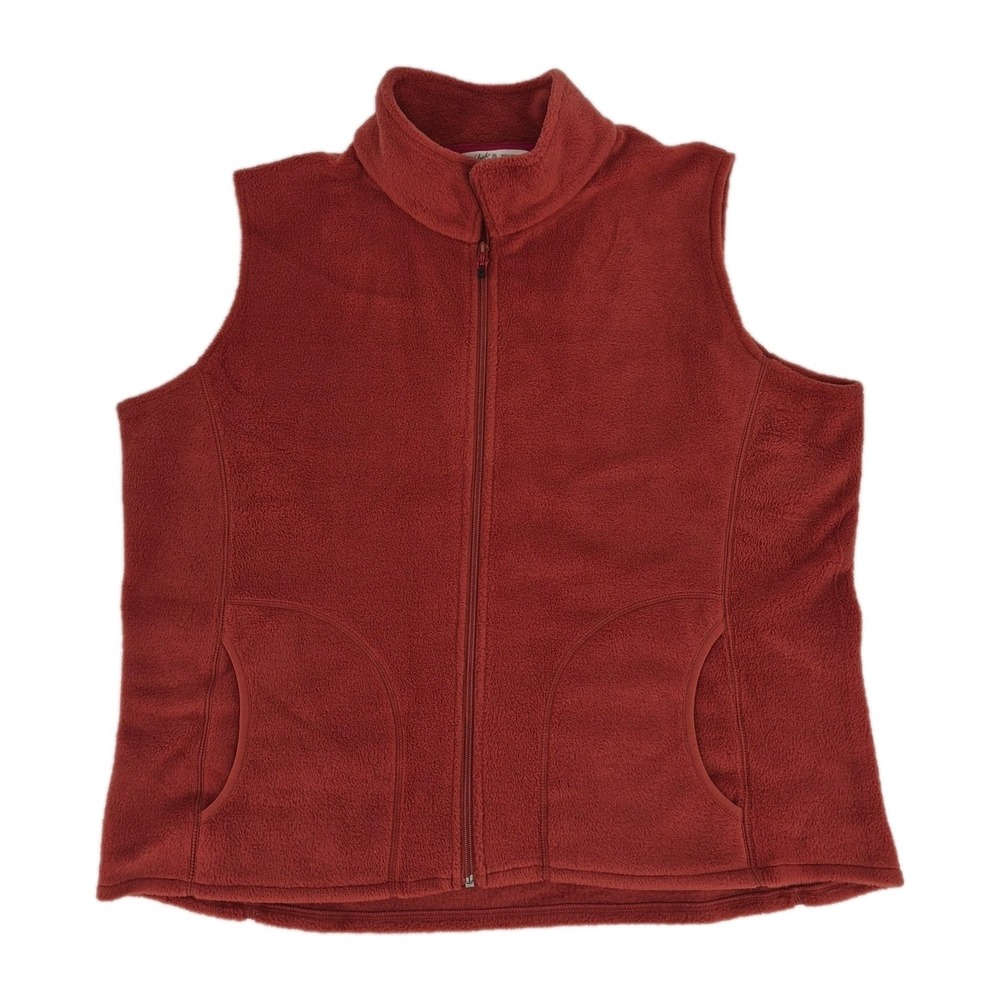 Woolrich Women's Andes‎ Fleece Vest Burnt Orange Full Zip Moch Neck Sz 2XL